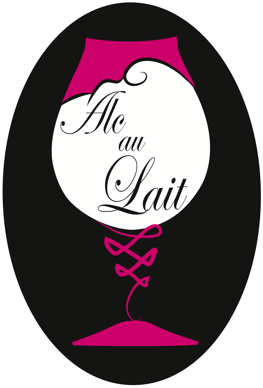 Logo showing a stylised wine glass with the name Alc au Lait on it.